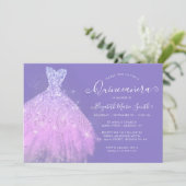 エレガントなパープルシルバーグリッターのドレス キンセアニエラ 招待状 (スタンド正面)