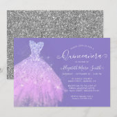 エレガントなパープルシルバーグリッターのドレス キンセアニエラ 招待状 (正面/裏面)