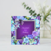 エレガントなパープルシルバージュエルフラワー 21歳の誕生日 招待状 (スタンド正面)
