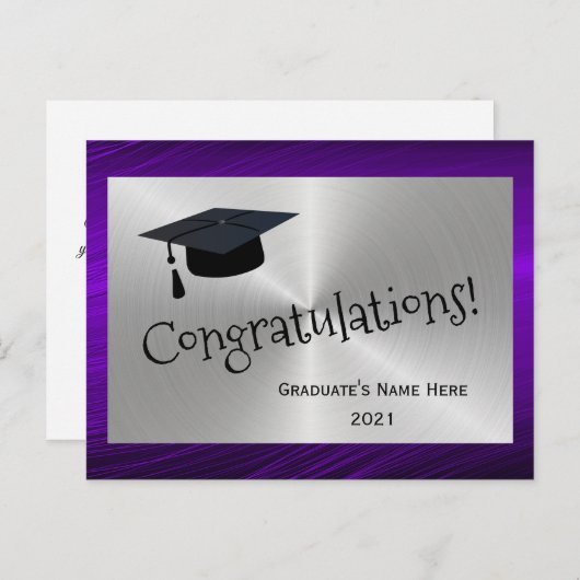エレガントなパープルシルバー おめでとうございます 卒業おめでとう ポストカード (正面/裏面)
