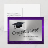 エレガントなパープルシルバー おめでとう 卒業 ポストカード (正面/裏面)