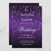 エレガントなパープルスターライト ウェディング招待状 招待状 (正面/裏面)
