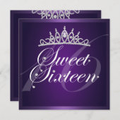 エレガントなパープルダイヤモンドのティアラ 誕生日招待状 招待状 (正面/裏面)