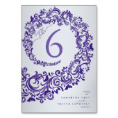 エレガントなパープルダマスク ウェディングテーブルナンバーカード テーブルナンバー (裏面)