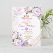 エレガントなパープルバタフライ ライラック＆ゴールドのキンセアニエラ 招待状 (スタンド正面)