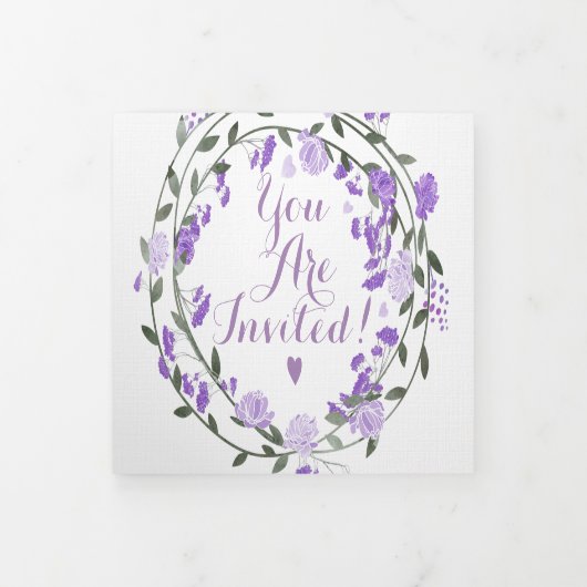 エレガントなパープルピーオニーフラワーのウェディングトリフォールド 三つ折り招待状 (カバー)