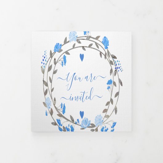 エレガントなパープルピーオニーフラワーのウェディング 三つ折り招待状 (カバー)