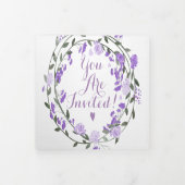 エレガントなパープルピーオニーフラワーウェディングトライフォルド招待状 三つ折り招待状 (カバー)