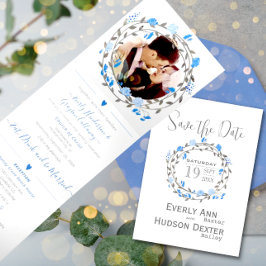 エレガントなパープルピーオニー花のウェディング 三つ折り招待状