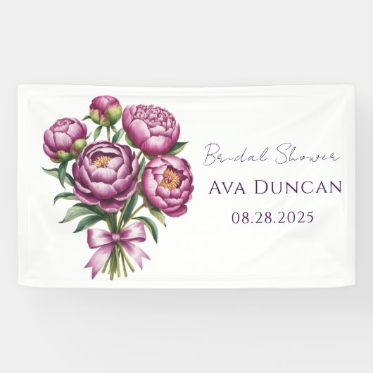 エレガントなパープルピーコックの花束 ブライダルシャワー 横断幕 (横)