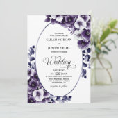 エレガントなパープルフラワーオーバル結婚式 招待状 (スタンド正面)
