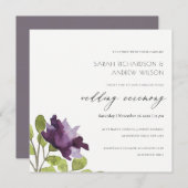 エレガントなパープルブルーの水彩花イラストのウェディング 招待状 (正面/裏面)