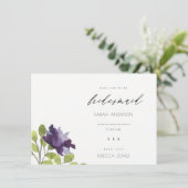 エレガントなパープルブルーの花の水彩画のブライズメイド 招待状 (スタンド正面)