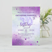 エレガントなパープルホイルバルーン 30歳の女性の誕生日 招待状 (スタンド正面)