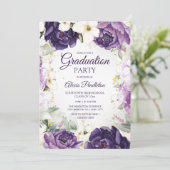 エレガントなパープルホワイトの花の卒業パーティー 招待状 (スタンド正面)