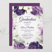 エレガントなパープルホワイトの花の卒業パーティー 招待状 (正面/裏面)