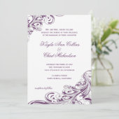 エレガントなパープルホワイトオーナメントフローリッシュウェディング 招待状 (スタンド正面)