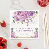 エレガントなパープルライラックの花と緑のベイビーシャワー スタンダードランチョンナプキン (インサイチュ)