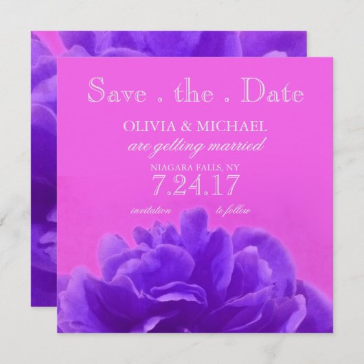 エレガントなパープルラズベリーの花のSave The Date 招待状 (正面/裏面)