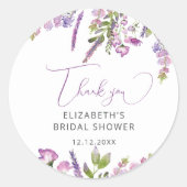 エレガントなパープルラベンダー ブライダルシャワー サンクス ラウンドシール (正面)