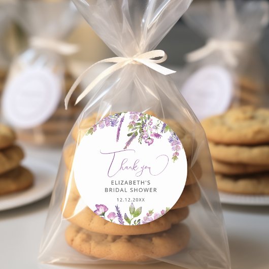 エレガントなパープルラベンダー ブライダルシャワー 感謝祭 ラウンドシール