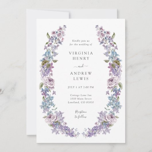 エレガントなパープルリラックのウェディング 招待状 (正面)