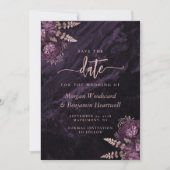 エレガントなパープルローズゴールドの花束 ウェディングセーブザデート 招待状 (正面)