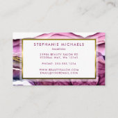 エレガントなパープル液体インク ゴールド ヘア&メイク 名刺 (裏面)