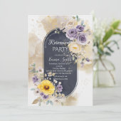 エレガントなパープル イエロー ゴールド フローラル ウォーターカラー 退職 招待状 (スタンド正面)