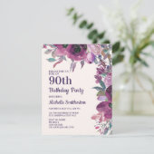 エレガントなパープル ウォーターカラー フローラル 90歳の誕生日 招待状 (スタンド正面)