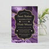 エレガントなパープル＆ゴールド グリッター アゲート スイート シックスティーン 招待状 (スタンド正面)