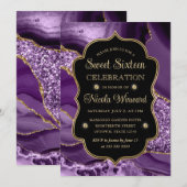 エレガントなパープル＆ゴールド グリッター アゲート スイート シックスティーン 招待状 (正面/裏面)