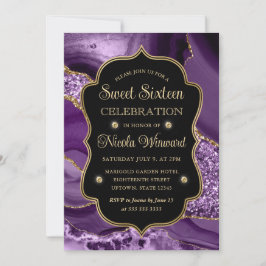エレガントなパープル＆ゴールド グリッター アゲート スイート シックスティーン 招待状