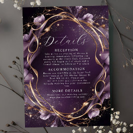 エレガントなパープル ゴールド フローラル フレーム ウェディング エンクロージャーカード