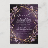 エレガントなパープル ゴールド フローラル フレーム ウェディング エンクロージャーカード (正面)