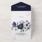 エレガントなパープル ネイビーブルー フラワー ウェディング オールインワン オールインワン招待状 (外側)