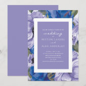 エレガントなパープル ネイビー ダスティーブルー ウェディング 招待状 (正面/裏面)