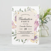 エレガントなパープル＆パンジー フラワーの卒業パーティー 招待状 (スタンド正面)