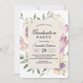 エレガントなパープル＆パンジー フラワーの卒業パーティー 招待状 (正面)