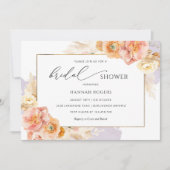 エレガントなパープル、ピーチ、ブッシュのブライズシャワー 招待状 (正面)