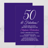 エレガントなパープル ミニマリスト 50歳 そして ファビュラス 誕生日 招待状 (正面/裏面)