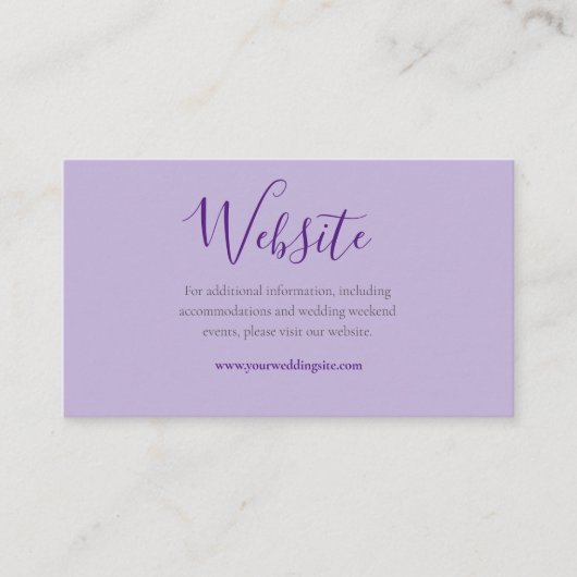 エレガントなパープル&ライラックのウェディングウェブサイトURL詳細 エンクロージャーカード (正面)