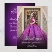 エレガントなパープル 15歳の誕生日 クイーンセニョーラ サンキューカード (正面/裏面)
