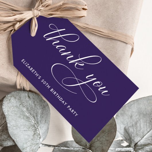 エレガントなパープル 50歳の誕生日パーティー御礼 ギフトタグ