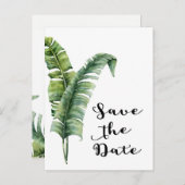 エレガントなパームリーフのトロピカル セーブ・ザ・デート 案内ポストカード (正面/裏面)