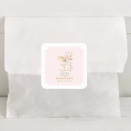 エレガントなパールとプロセッコのブライダルシャワーステッカー スクエアシール