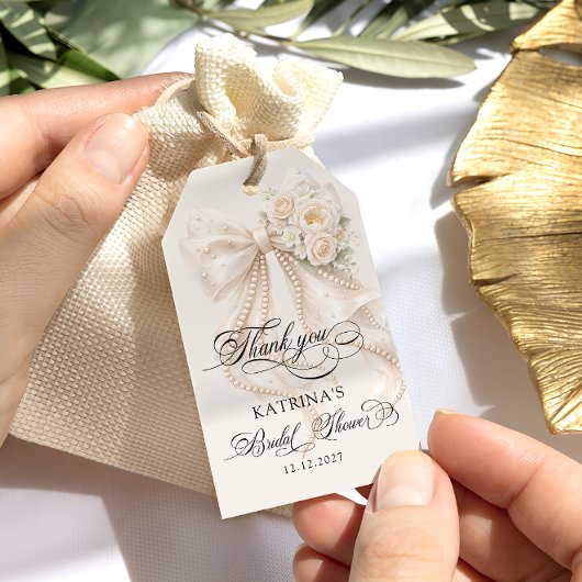 エレガントなパールのリボンの結婚式二次会ギフトタグ ギフトタグ