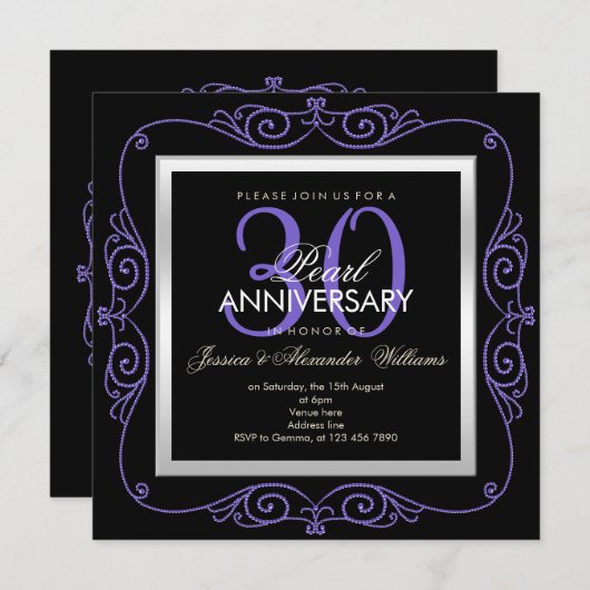 エレガントなパールフレームの30周年記念 招待状 (正面/裏面)