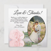 エレガントなパールブッシュピンクのローズオーバルフォトウェディング サンキューカード (正面)