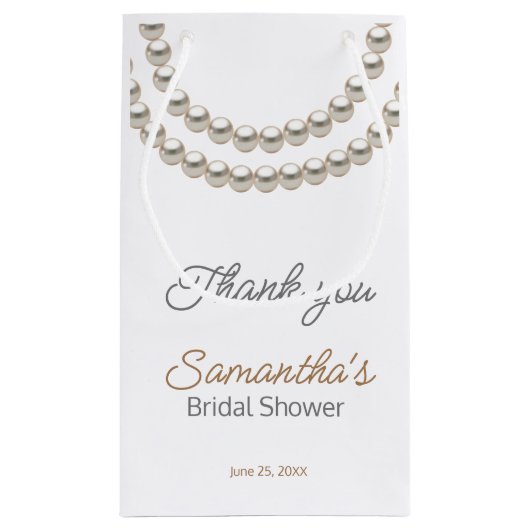 エレガントなパール ネックレス ブライダル シャワー スモールペーパーバッグ (裏面)